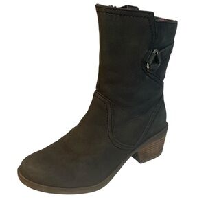 Teva Foxy Mid High Black Boots Womens 6.5 Nubuck Leather Side Zip Heel Harness